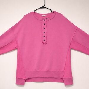 Peach Love California Bright Pink Henley Pullover Sweatshirt